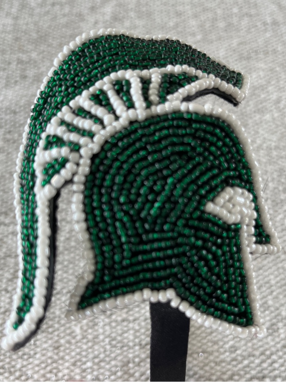 New Glam Fan Beaded Spartan Helmet Headband Green White Michigan Spirit Game Day